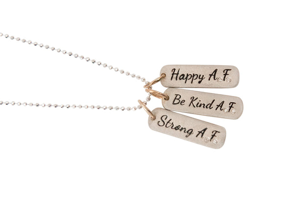 A trio of strength, happiness and kindness! These sterling silver pendants are sure to inspire a bold new style to your jewelry collection